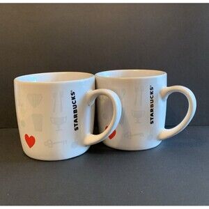 Starbucks Cups Things I Love Small Coffee Mugs Icons Hearts Set of 2